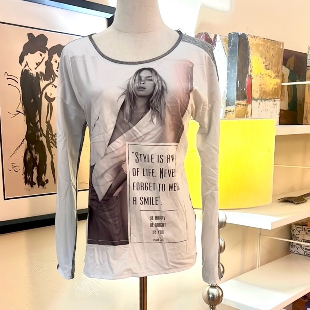 Zara, Graphic Long Sleeve Shirt W/Quote, Lightweight,Vacation Perfect, Size S
